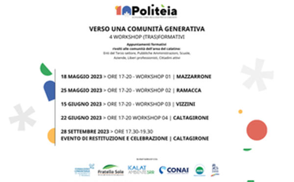 Al momento stai visualizzando Progetto Politèia: 4 Workshop Formativi per le comunità di Caltagirone, Mazzarrone, Ramacca e Vizzini